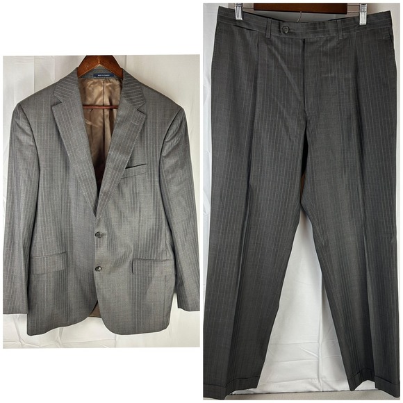 Cremieux Suit Mens 42R 34x31 Gray Pinstripe Wool 2 Piece Loro Piana Super 130s
